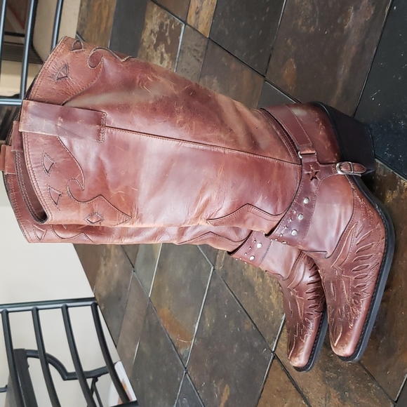 MIA Rockstar Leather Tall Distressed Harness Cowboy Western Boots Brazil Size 6 - Picture 5 of 16